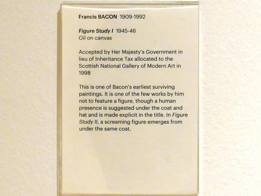 Francis Bacon (1945–1991), Figure Study I, Edinburgh, Scottish National Gallery of Modern Art, Gebäude One, Saal 18 - Bacon und Kossoff: das Figürliche neu erfinden, 1945–1946, Bild 2/2