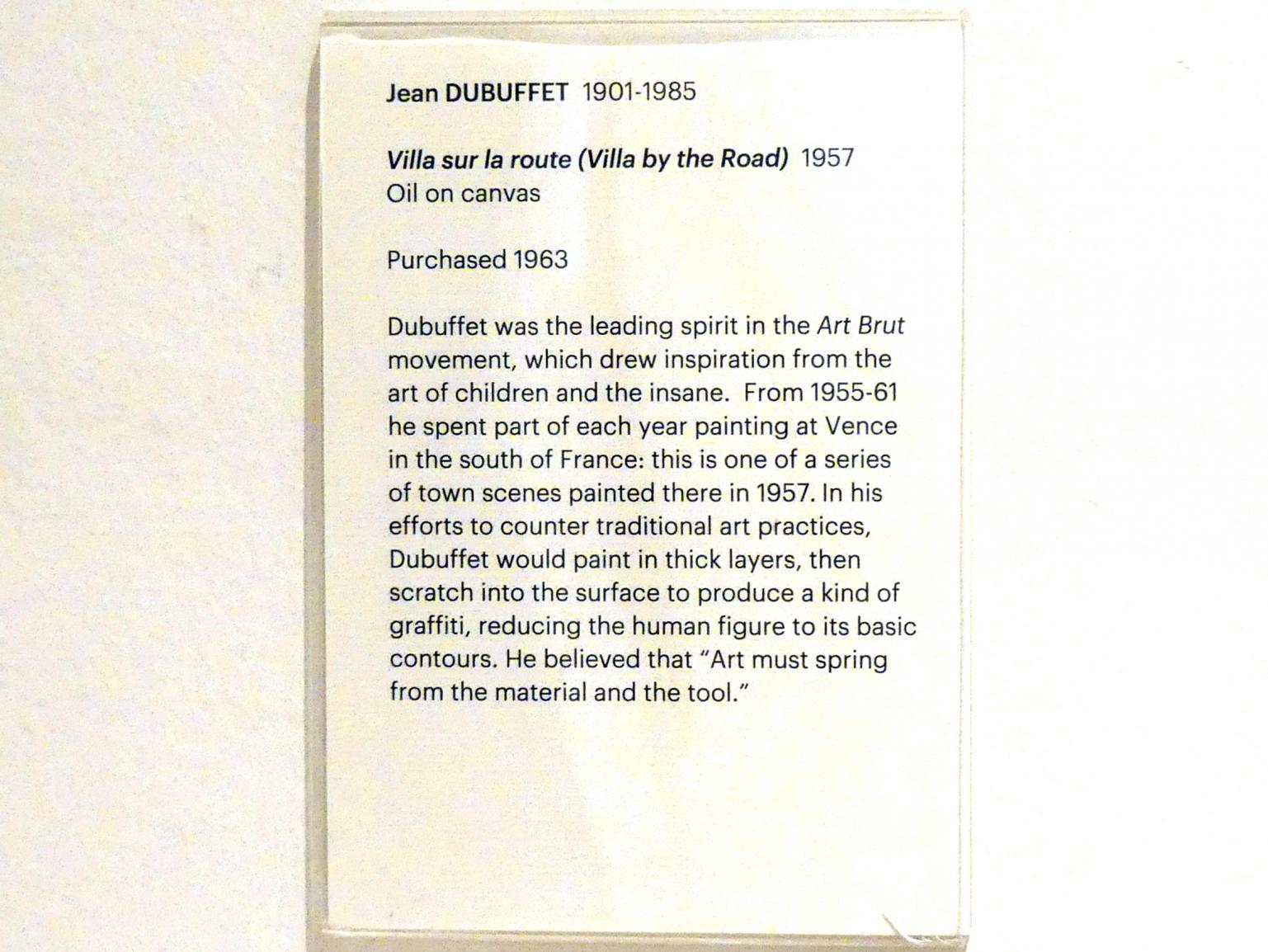 Jean Dubuffet (1943–1965), Villa sur la route (Villa auf der Straße), Edinburgh, Scottish National Gallery of Modern Art, Gebäude One, Saal 19: jenseits der Farbe: Gestik und Materialität in der Nachkriegszeit - europäische Kunst, 1957, Bild 2/2