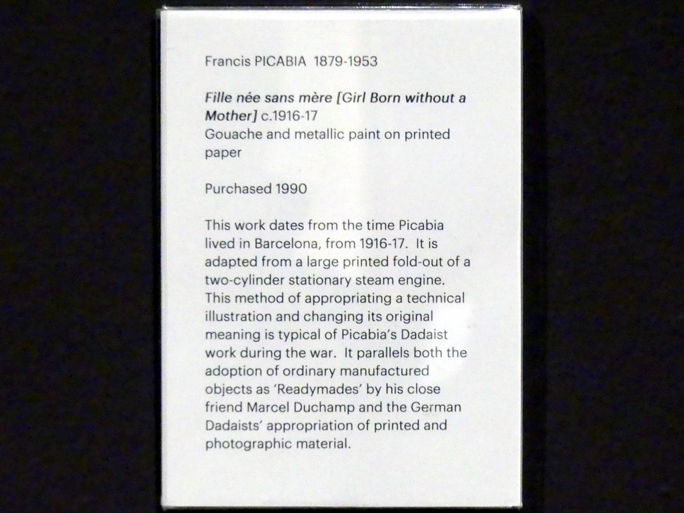 Francis Picabia (1908–1948), Mädchen ohne Mutter geboren, Edinburgh, Scottish National Gallery of Modern Art, Gebäude One, Saal 20: jenseits des Realismus - Dada und Surrealismus, um 1916–1917, Bild 3/3