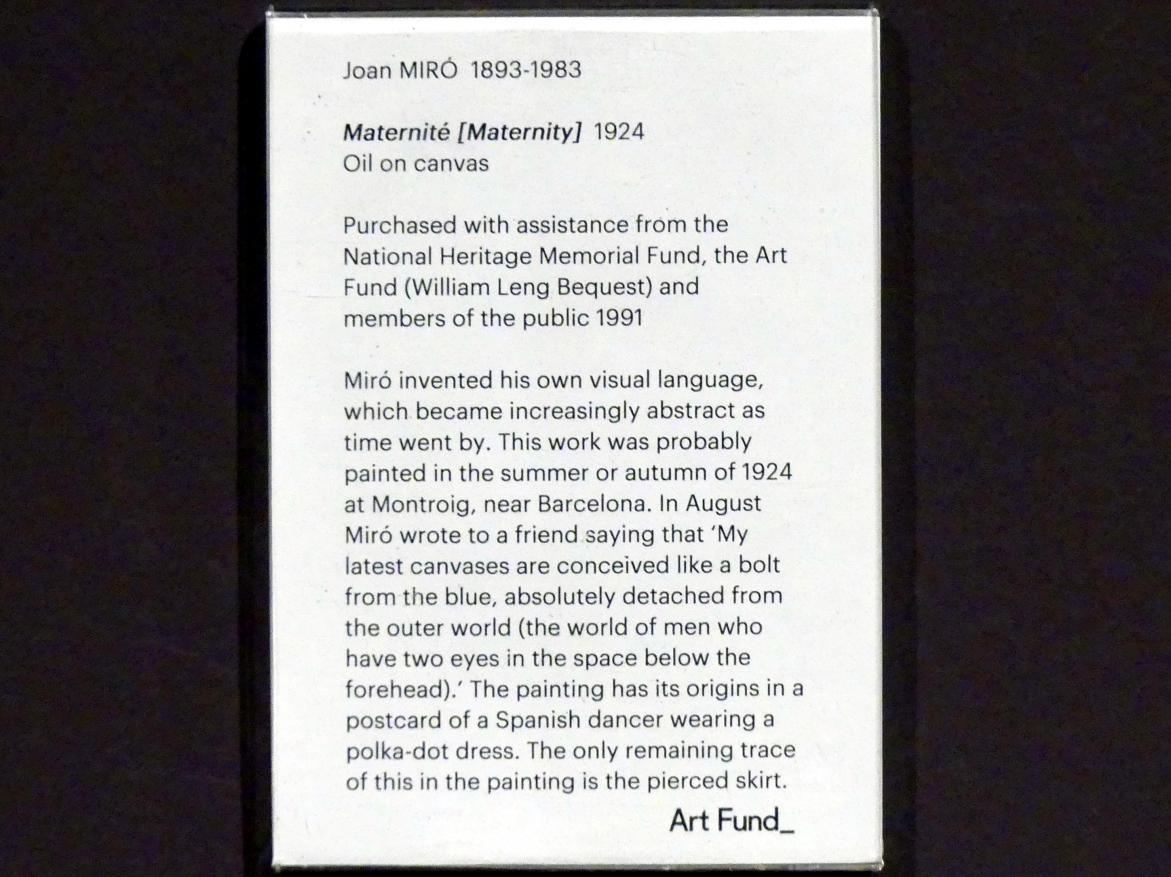 Joan Miró (1917–1970), Mutterschaft, Edinburgh, Scottish National Gallery of Modern Art, Gebäude One, Saal 20: jenseits des Realismus - Dada und Surrealismus, 1924, Bild 2/2
