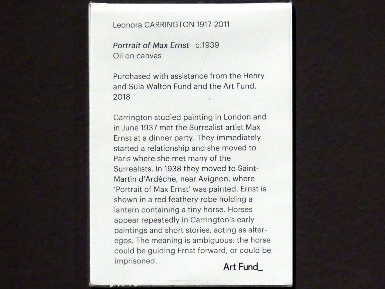 Leonora Carrington (1937–1960), Porträt Max Ernst, Edinburgh, Scottish National Gallery of Modern Art, Gebäude One, Saal 20: jenseits des Realismus - Dada und Surrealismus, um 1939, Bild 2/2