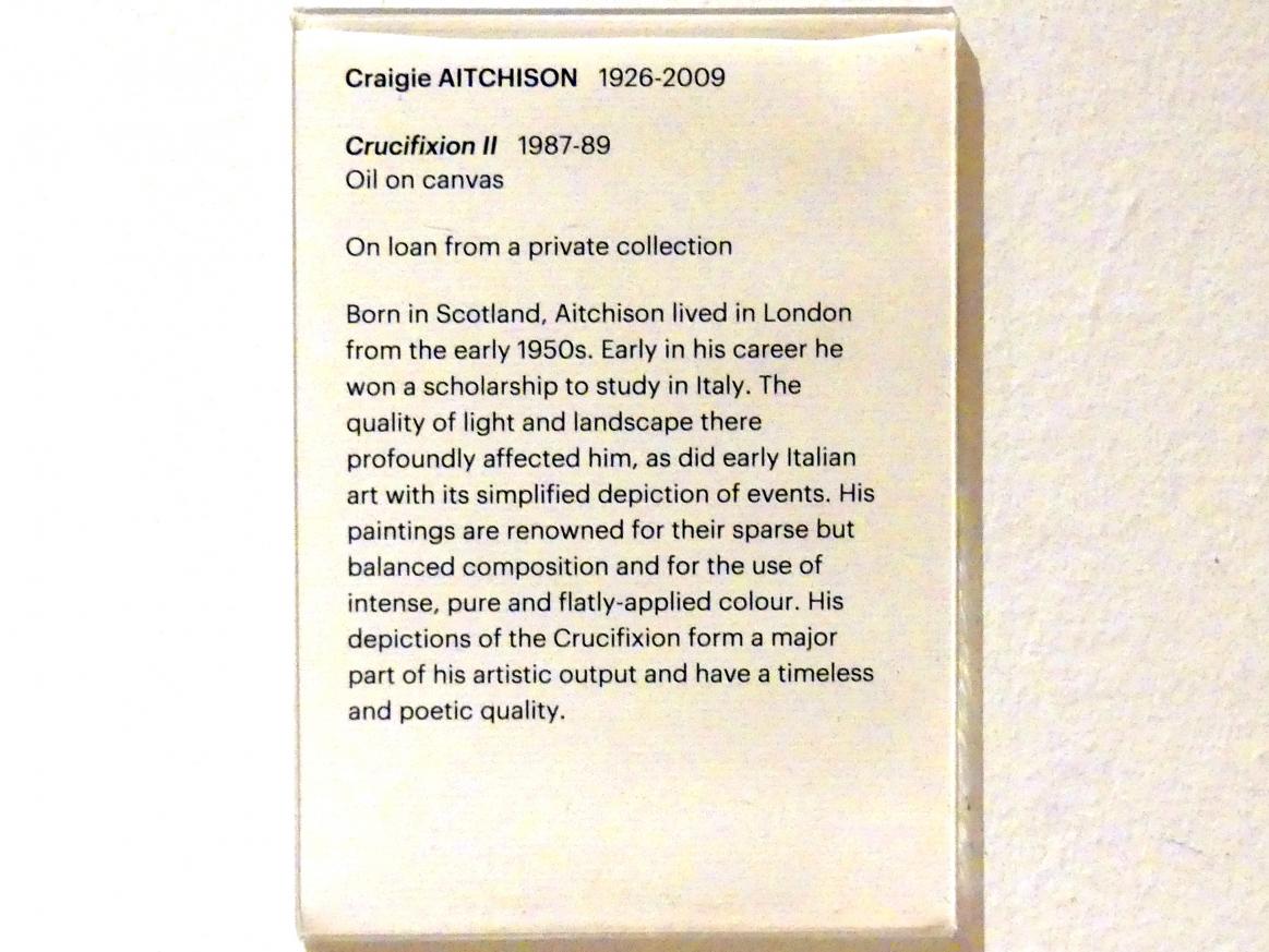 Craigie Aitchison (1988), Kreuzigung II, Edinburgh, Scottish National Gallery of Modern Art, Gebäude One, Saal 22: Symbole des Leidens, 1987–1989, Bild 2/2