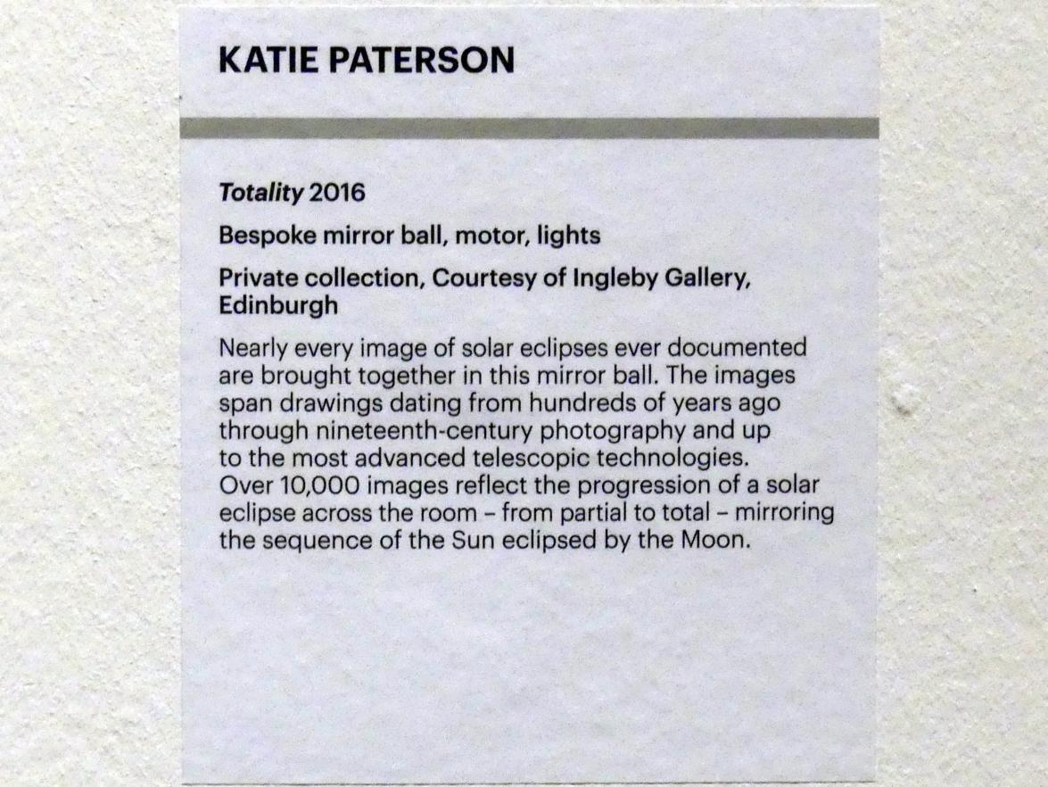Katie Paterson (2007–2019), Totalität, Edinburgh, Scottish National Gallery of Modern Art, Gebäude One, Saal 8 - Katie Paterson, 2016, Bild 2/2