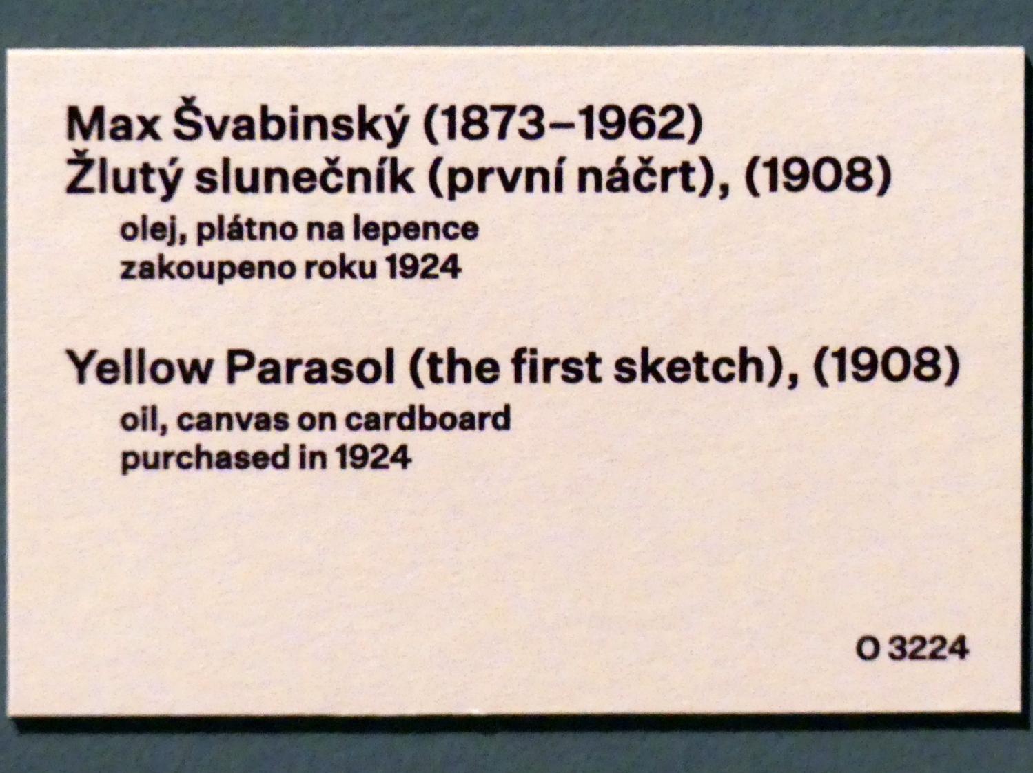 Max Švabinský (1896–1922), Gelber Sonnenschirm (erster Entwurf), Prag, Nationalgalerie im Messepalast, 1918-1939, Saal 1, 1908, Bild 2/2