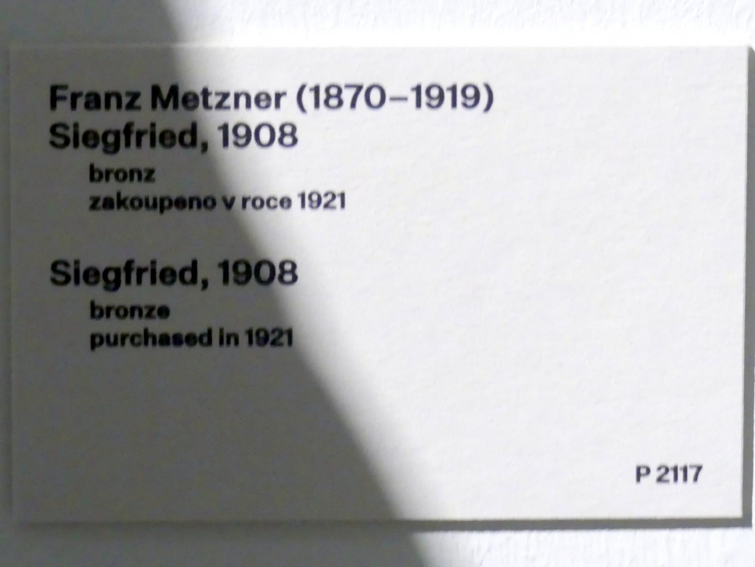 Franz Metzner (1903–1916), Siegfried, Prag, Nationalgalerie im Messepalast, 1918-1939, Saal 1, 1908, Bild 4/4