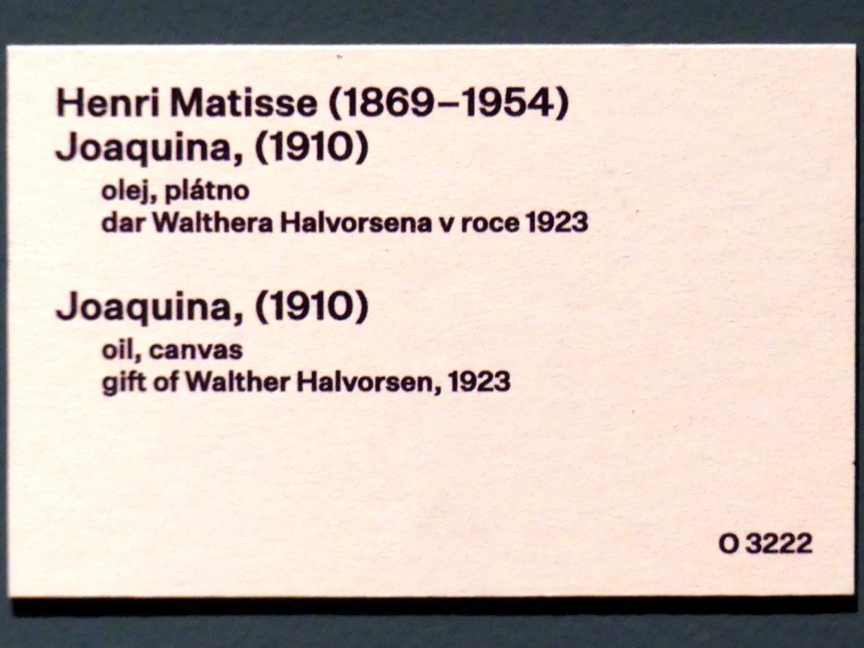 Henri Matisse (1898–1953), Joaquina, Prag, Nationalgalerie im Messepalast, 1918-1939, Saal 1, 1910, Bild 2/2