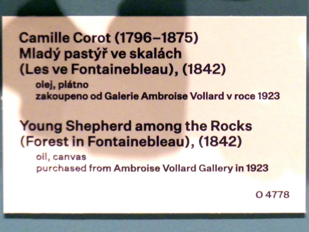 Jean-Baptiste Camille Corot (1823–1874), Junger Hirte in den Felsen (Wald bei Fontainebleau), Prag, Nationalgalerie im Messepalast, 1918-1939, Saal 1, 1842, Bild 2/2