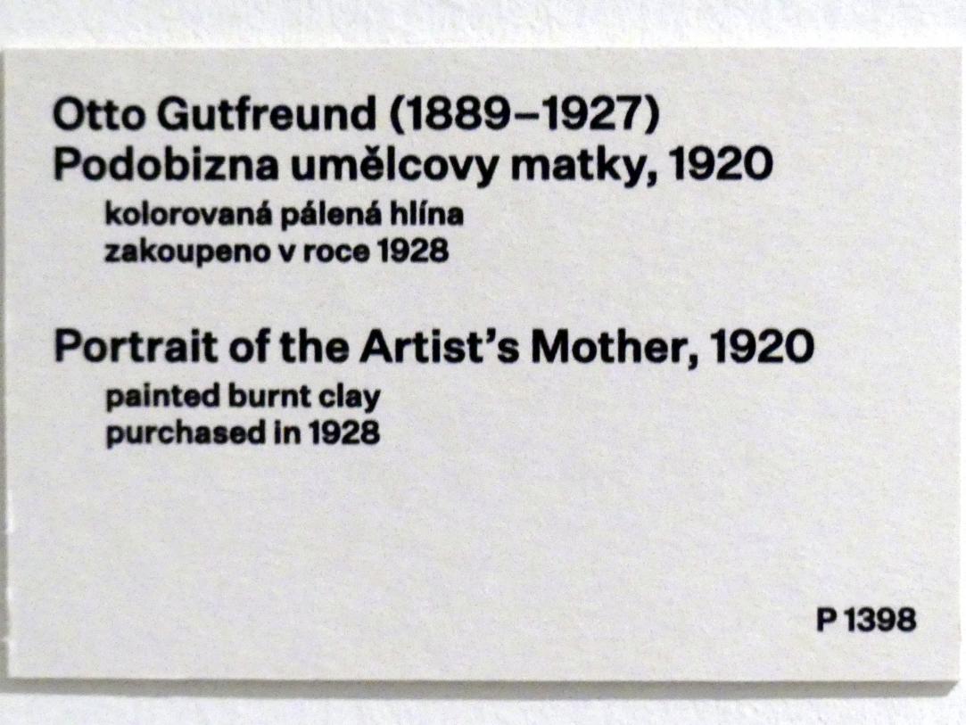 Otto Gutfreund (1910–1925), Porträt der Mutter des Künstlers, Prag, Nationalgalerie im Messepalast, 1918-1939, Saal 2, 1920, Bild 5/5