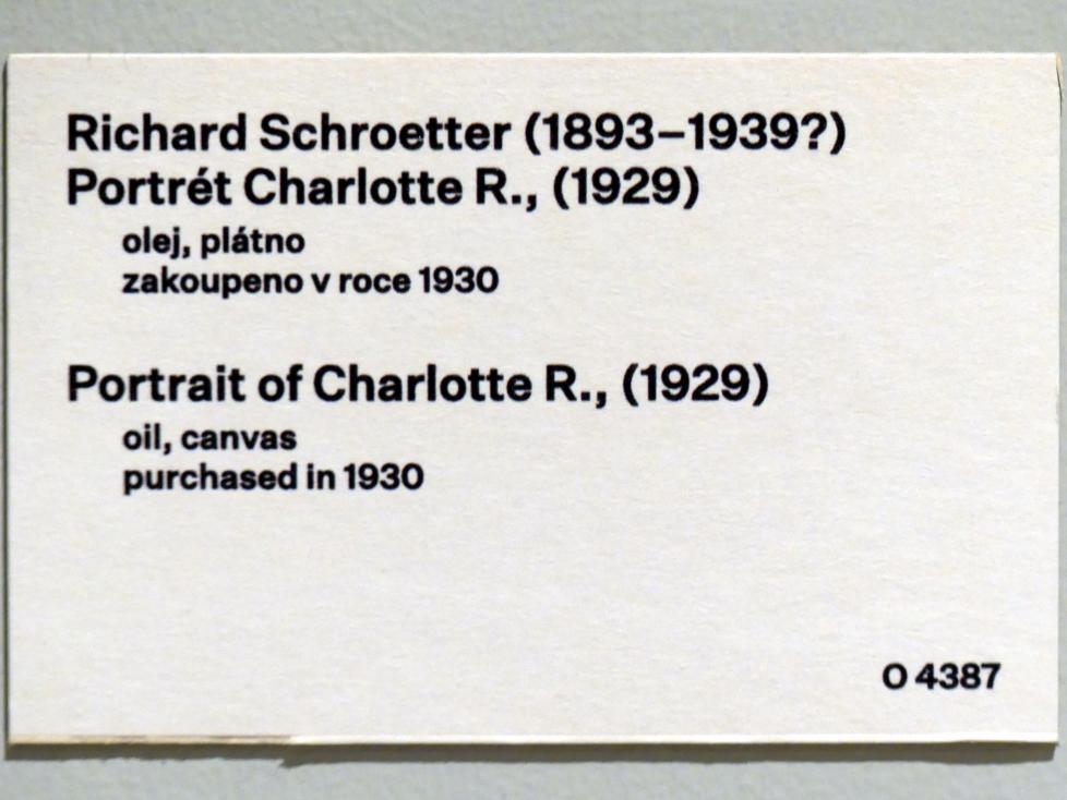 Richard Schrötter (1925–1929), Porträt Charlotte R., Prag, Nationalgalerie im Messepalast, 1918-1939, Saal 3, 1929, Bild 2/2