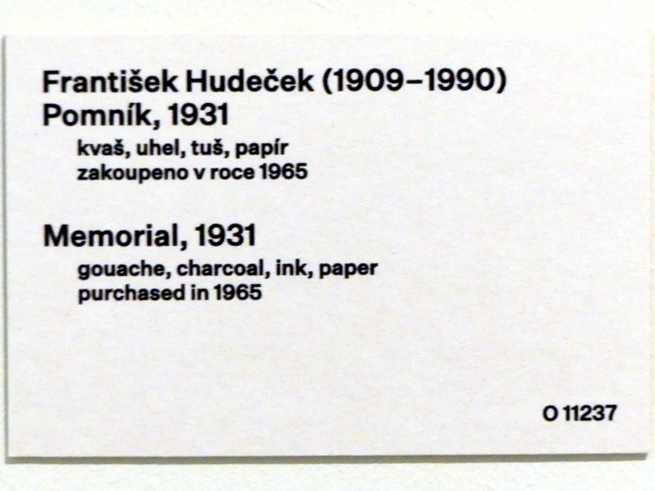 František Hudeček (1931–1943), Denkmal, Prag, Nationalgalerie im Messepalast, 1918-1939, Saal 11, 1931, Bild 2/2