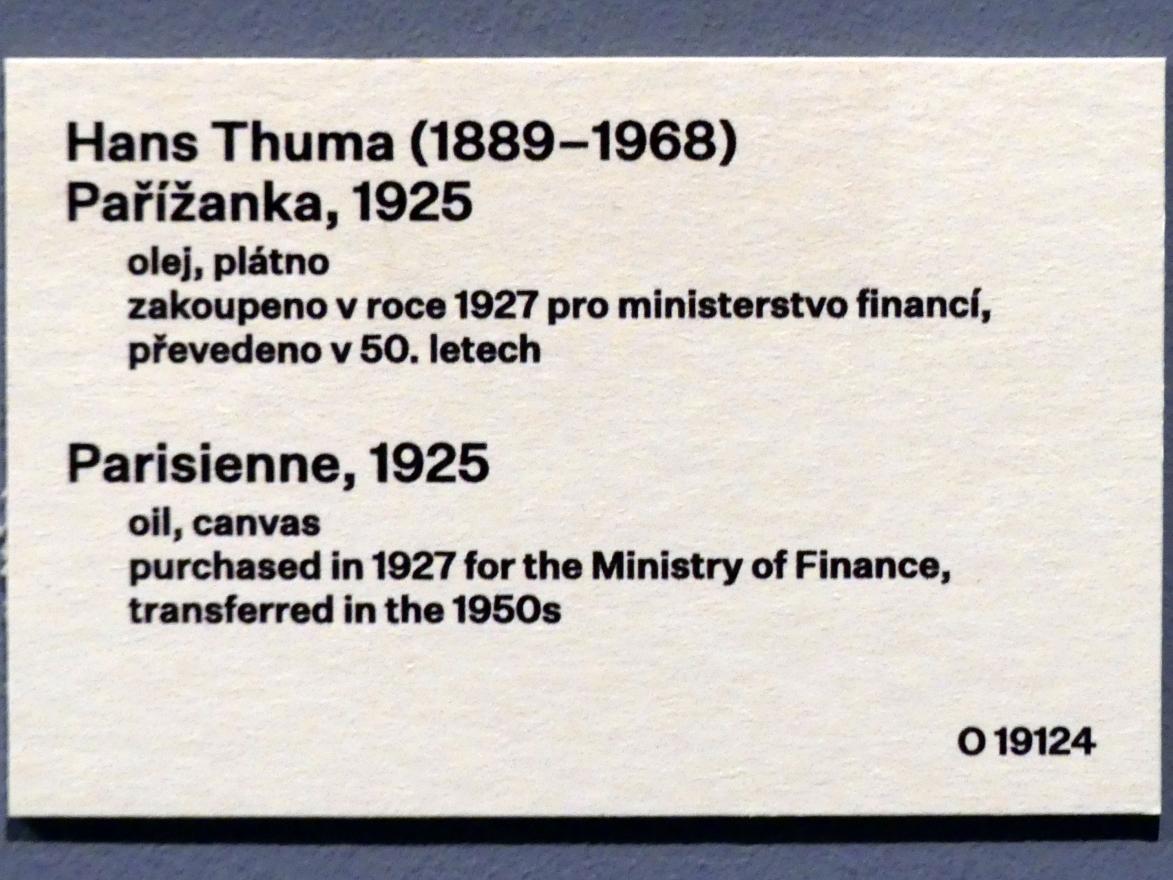 Hans Thuma (1925), Pariserin, Prag, Nationalgalerie im Messepalast, 1918-1939, Saal 14, 1925, Bild 2/2