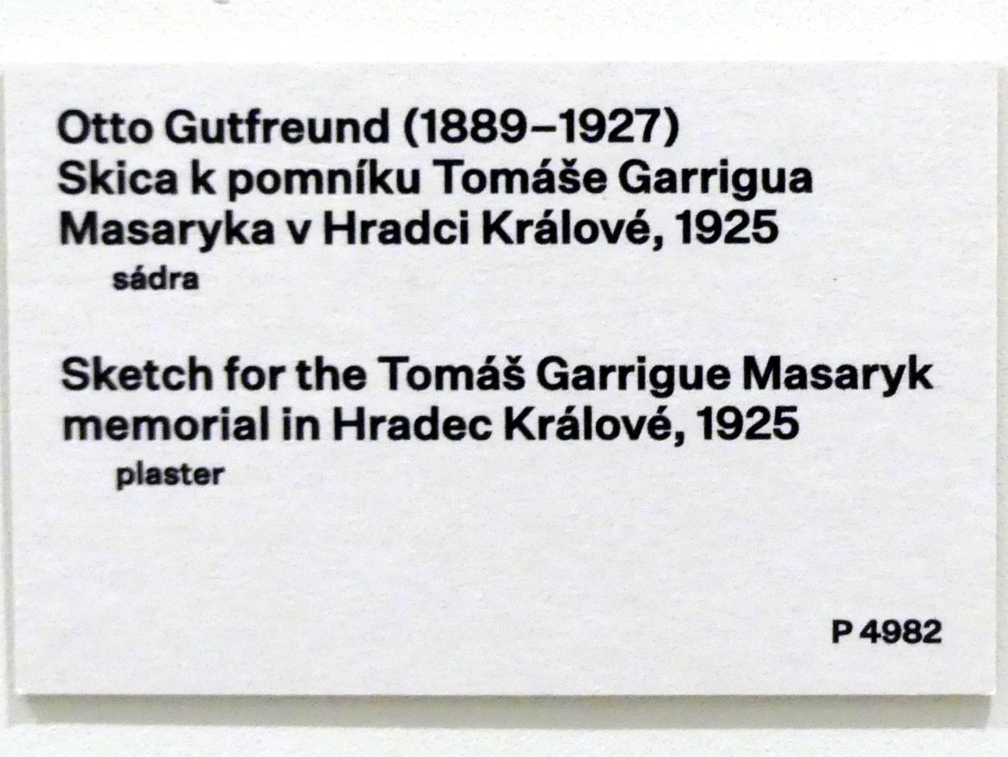 Otto Gutfreund (1910–1925), Entwurf für das Tomáš Garrigue Masaryk Denkmal in Hradec Králové, Prag, Nationalgalerie im Messepalast, 1918-1939, Eingangshalle, 1925, Bild 2/2