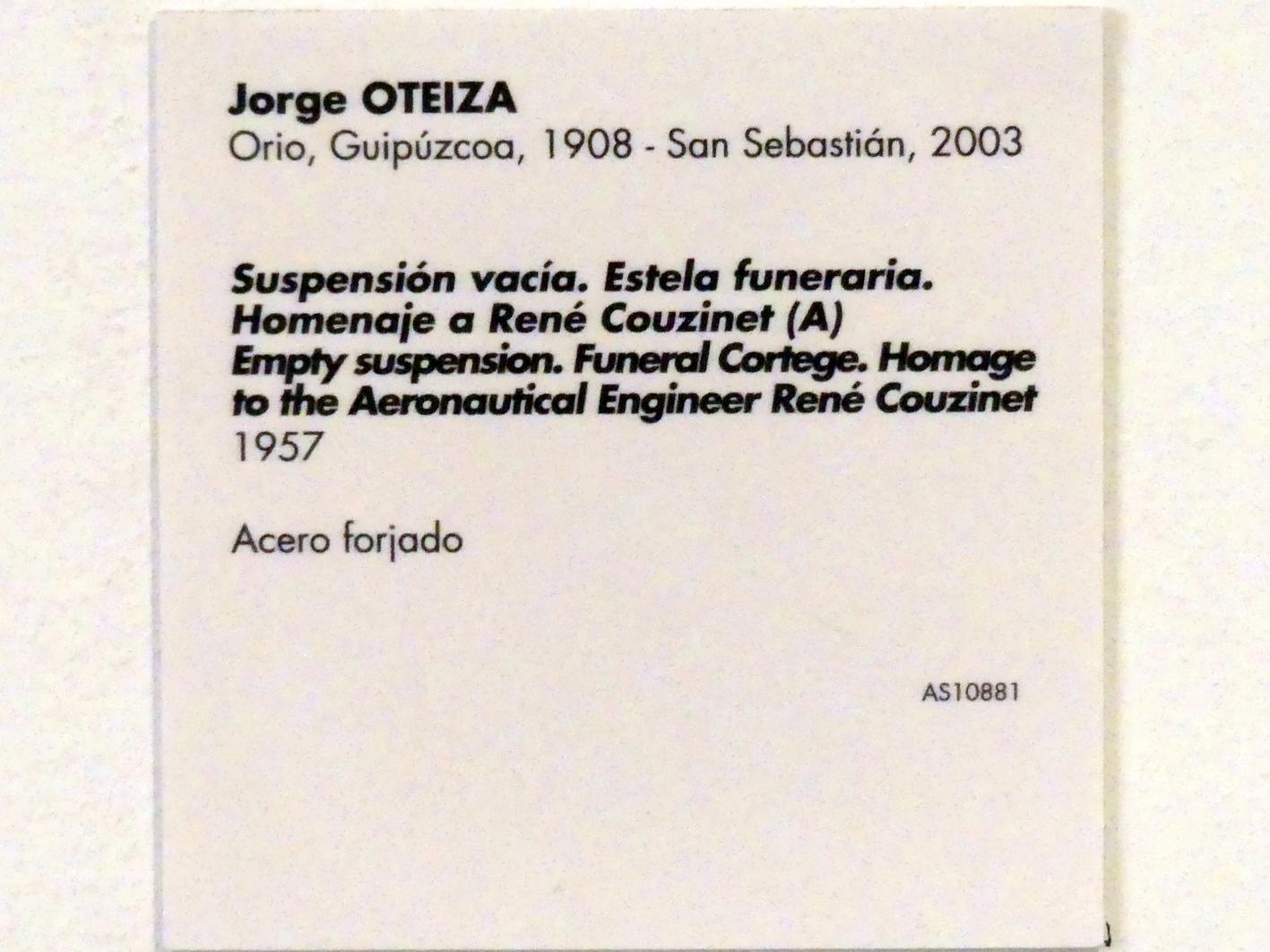 Jorge Oteiza (1957–1973), Leere Suspension. Grabstele. Hommage an den Flugzeugingenieur René Couzinet, Madrid, Museo Reina Sofía, Saal 407, 1957, Bild 4/4