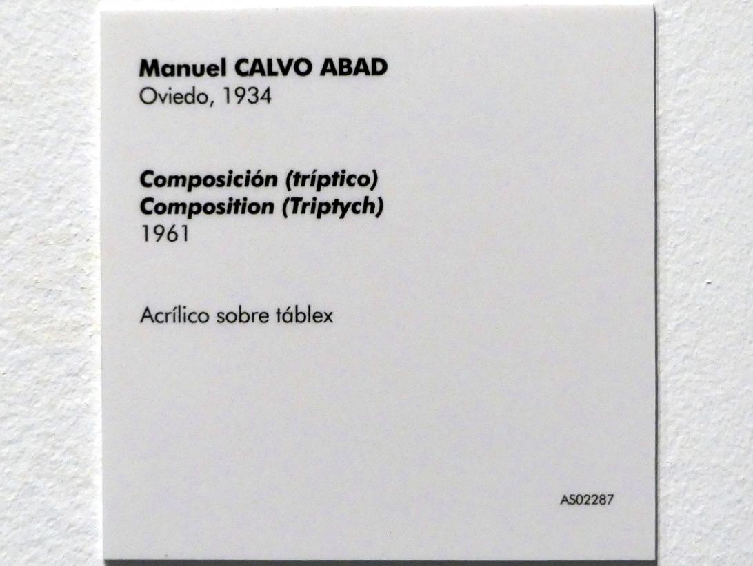 Manuel Calvo Abad (1961), Komposition (Triptychon), Madrid, Museo Reina Sofía, Saal 416, 1961, Bild 2/2