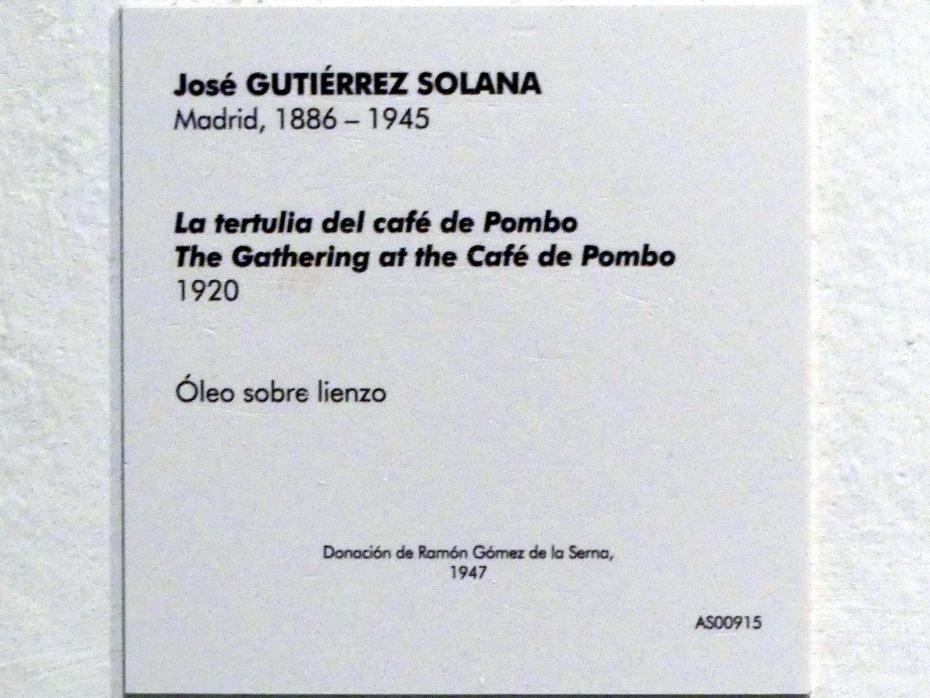 José Gutiérrez Solana (1920–1938), Die Versammlung im Café de Pombo, Madrid, Museo Reina Sofía, Saal 201.01, 1920, Bild 2/2
