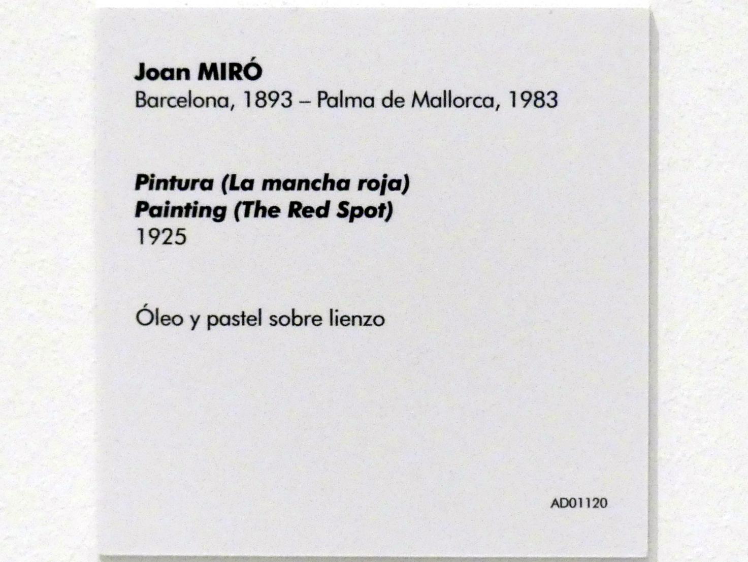 Joan Miró (1917–1970), Malerei (Roter Klecks), Madrid, Museo Reina Sofía, Saal 202.03, 1925, Bild 2/2