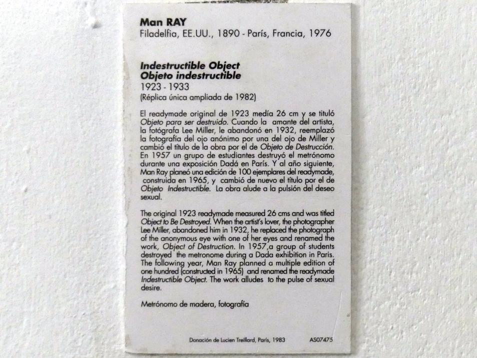 Man Ray (1914–1939), Unzerstörbares Objekt, Madrid, Museo Reina Sofía, Gang, 1923–1933, Bild 4/4