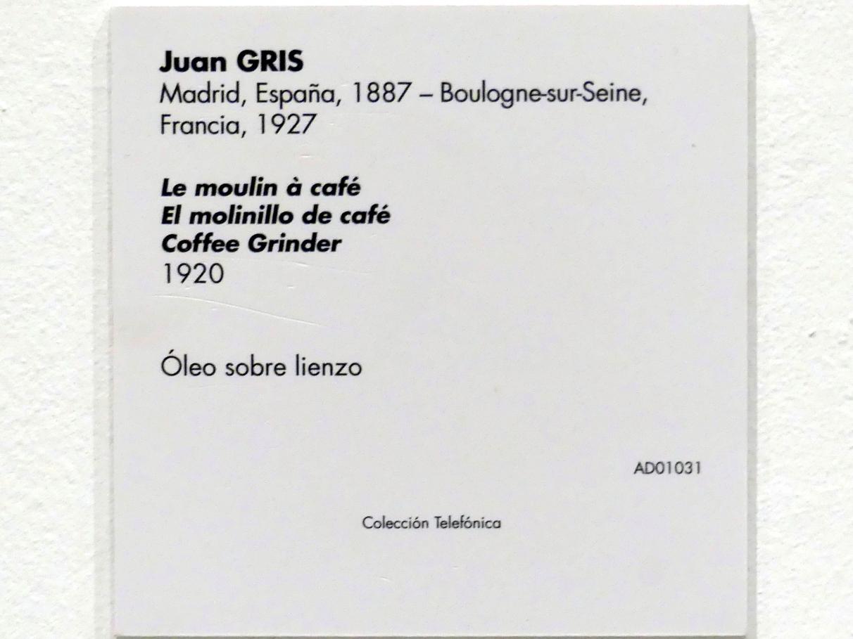 Juan Gris (1911–1926), Kaffeemühle, Madrid, Museo Reina Sofía, Saal 208, 1920, Bild 2/2