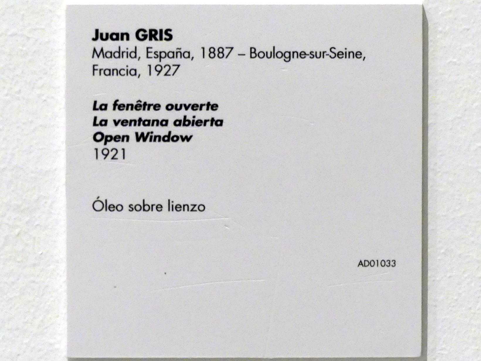 Juan Gris (1911–1926), Offenes Fenster, Madrid, Museo Reina Sofía, Saal 208, 1921, Bild 2/2