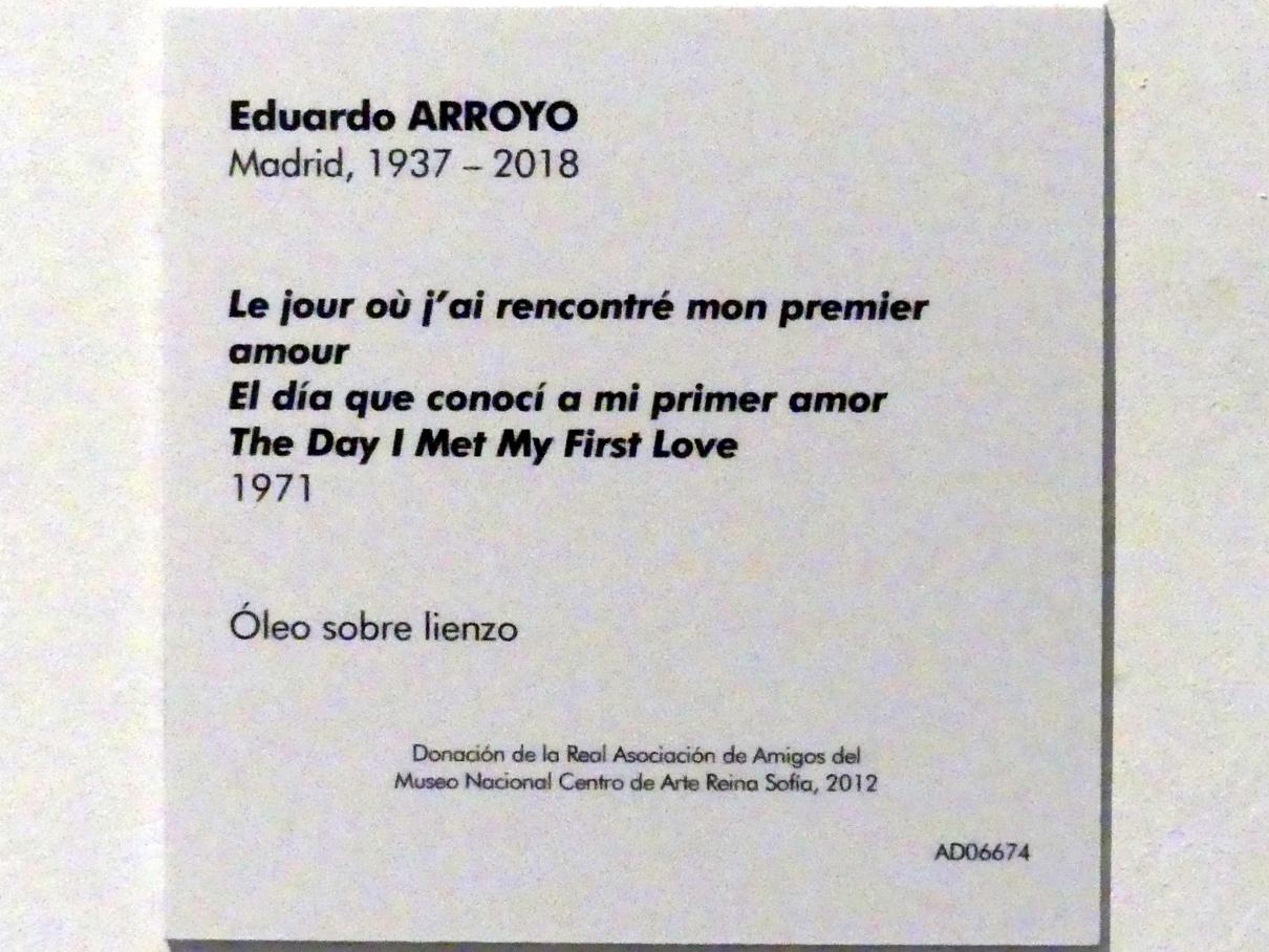 Eduardo Arroyo (1967–1977), Der Tag an dem ich meine erste Liebe traf, Madrid, Museo Reina Sofía, Saal 429, 1971, Bild 2/2