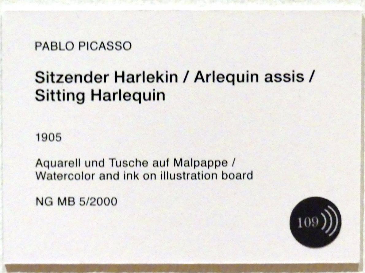 Pablo Picasso (1897–1972), Sitzender Harlekin, Berlin, Museum Berggruen, Stülerbau, Erdgeschoss, Saal 6, 1905, Bild 2/2