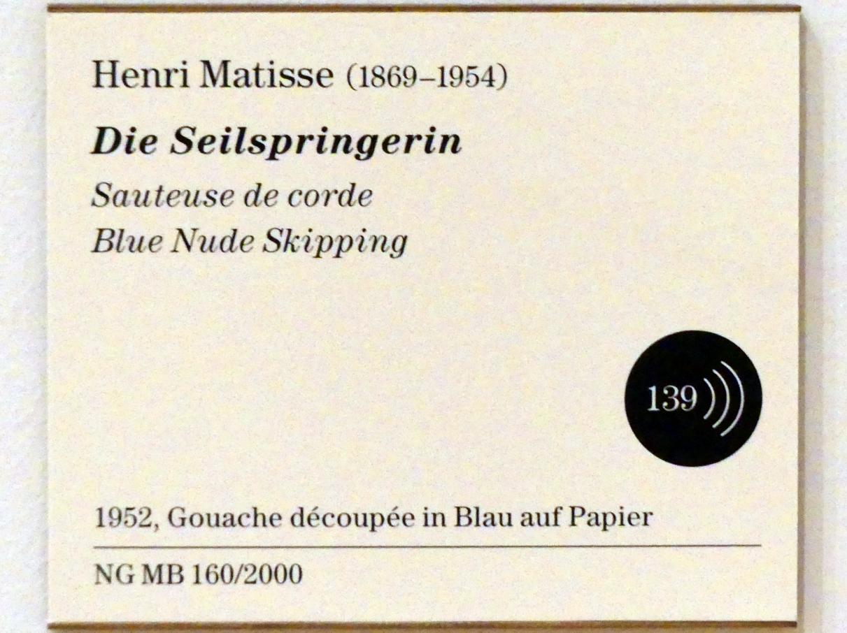 Henri Matisse (1898–1953), Die Seilspringerin, Berlin, Museum Berggruen, Kommandantenhaus, Erdgeschoss, Saal 4, 1952, Bild 2/2