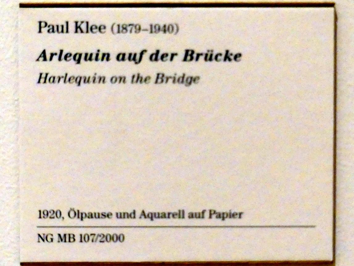 Paul Klee (1904–1940), Arlequin auf der Brücke, Berlin, Museum Berggruen, Kommandantenhaus, 1. Obergeschoss, 1920, Bild 3/3