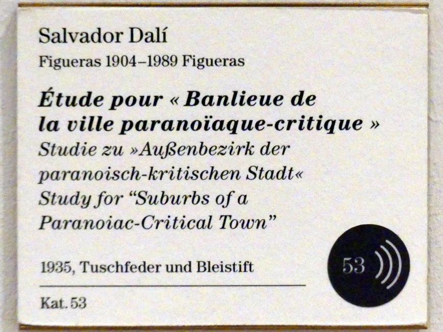 Salvador Dalí (1924–1965), Studie zu "Außenbezirk der paranoisch-kritischen Stadt", Berlin, Sammlung Scharf-Gerstenberg, Obergeschoß, Saal 9, 1935, Bild 3/3
