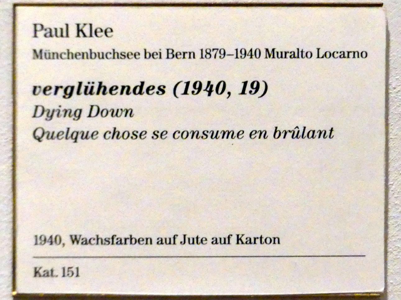 Paul Klee (1904–1940), verglühendes (1940, 19), Berlin, Sammlung Scharf-Gerstenberg, Obergeschoß, Saal 13, 1940, Bild 3/3