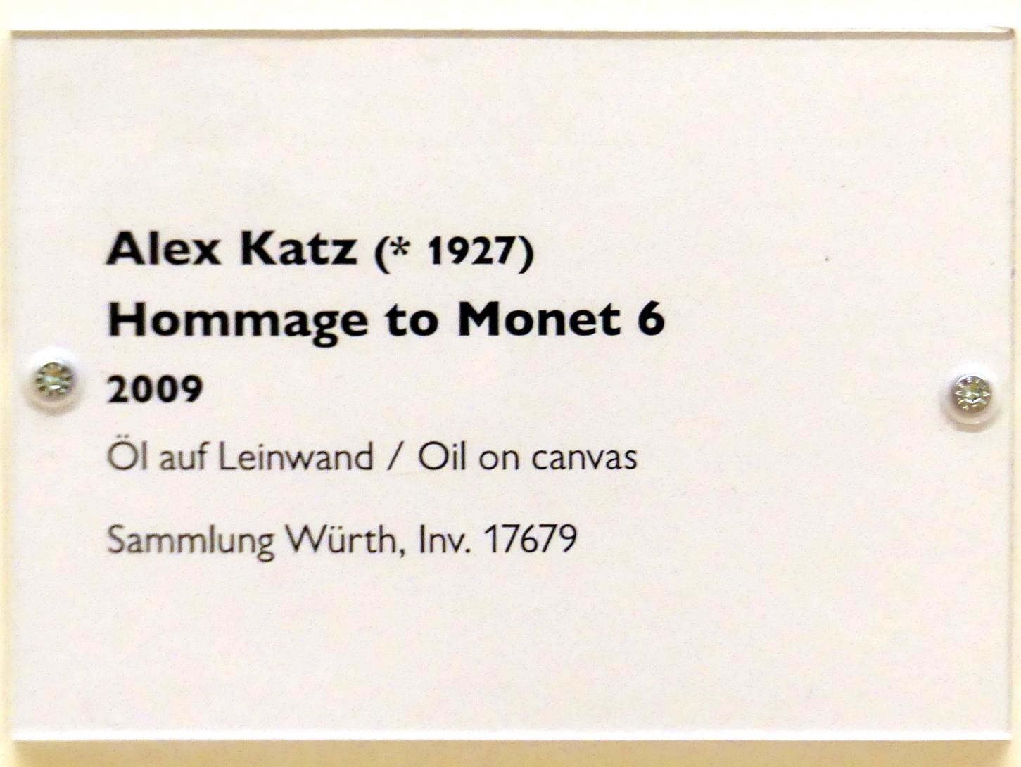 Alex Katz (1960–2017), Hommage to Monet 6, Schwäbisch Hall, Kunsthalle Würth, Ausstellung "Lust auf mehr" vom 30.09.2019 - 20.09.2020, Obergeschoss, 2009, Bild 2/2