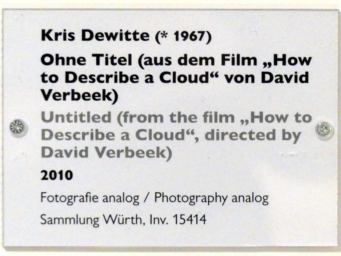 Kris Dewitte (2010), Ohne Titel (aus dem Film "How to Describe a Cloud" von David Verbeek), Schwäbisch Hall, Kunsthalle Würth, Ausstellung "Lust auf mehr" vom 30.09.2019 - 20.09.2020, Erdgeschoss, 2010, Bild 2/2
