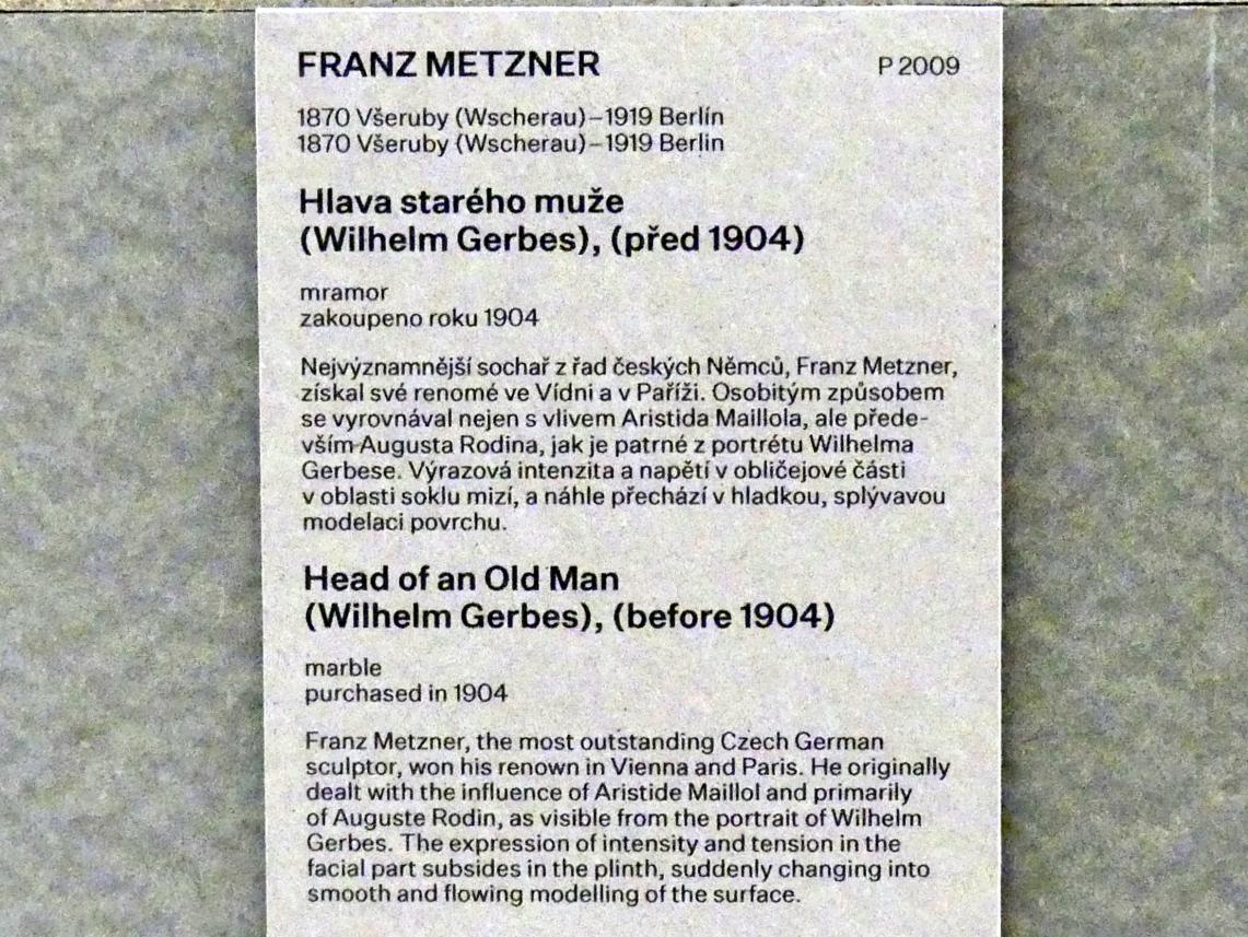 Franz Metzner (1903–1916), Kopf eines alten Mannes (Wilhelm Gerbes), Prag, Nationalgalerie im Messepalast, Das lange Jahrhundert, Saal 1, vor 1904, Bild 3/3
