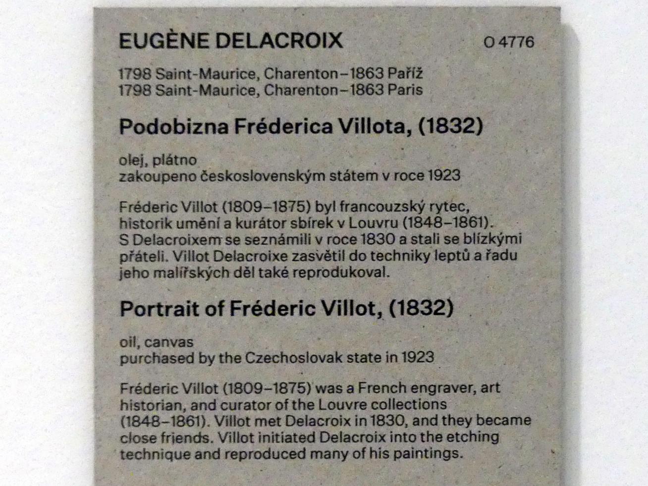 Eugène Delacroix (1820–1862), Porträt von Frédéric Villot, Prag, Nationalgalerie im Messepalast, Das lange Jahrhundert, Saal 1, 1832, Bild 2/2