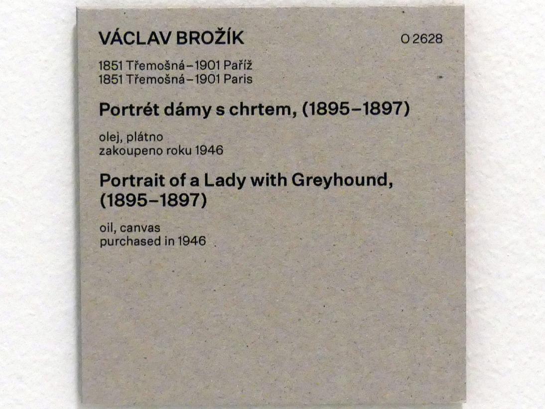 Václav Brožík (1845–1896), Bildnis einer Dame mit Windhund, Prag, Nationalgalerie im Messepalast, Das lange Jahrhundert, Saal 2, 1895–1897, Bild 2/2