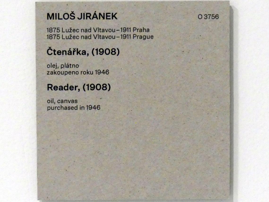 Miloš Jiránek (1901–1908), Lesende, Prag, Nationalgalerie im Messepalast, Das lange Jahrhundert, Saal 5, 1908, Bild 2/2