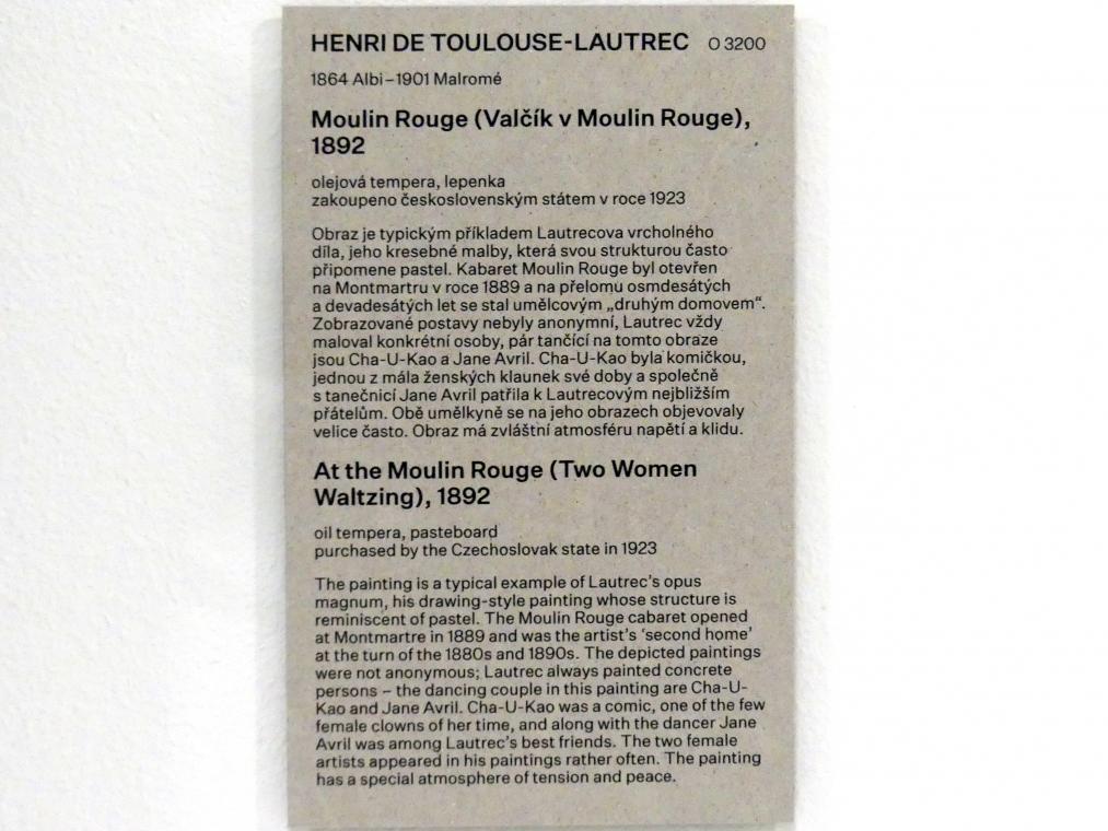 Henri de Toulouse-Lautrec (1880–1897), Im Moulin Rouge (Zwei Frauen Walzer tanzend), Prag, Nationalgalerie im Messepalast, Das lange Jahrhundert, Saal 7, 1892, Bild 2/2