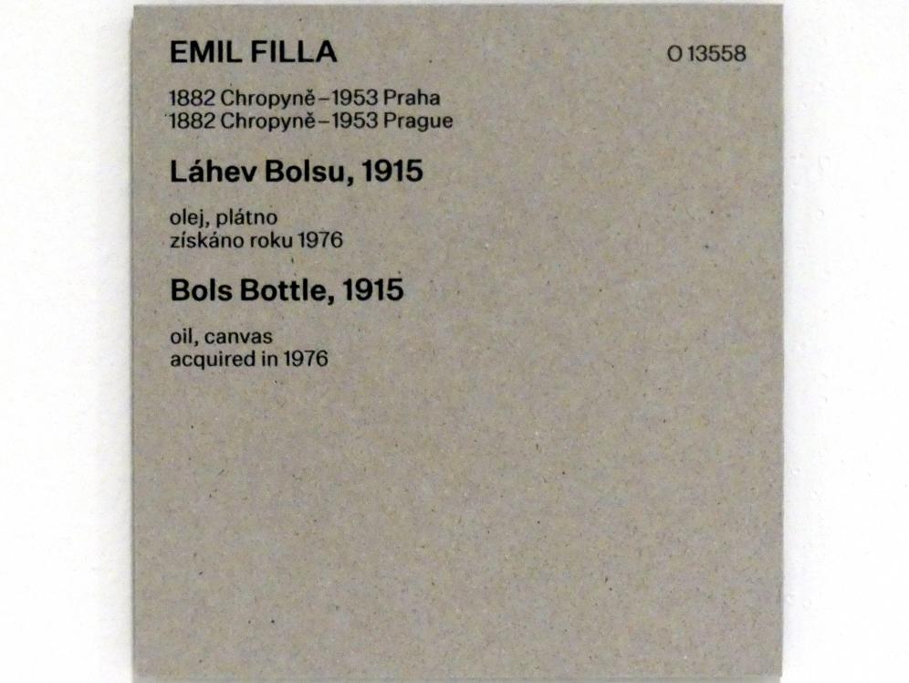 Emil Filla (1907–1938), Flasche Bols, Prag, Nationalgalerie im Messepalast, Das lange Jahrhundert, Saal 13, 1915, Bild 2/2