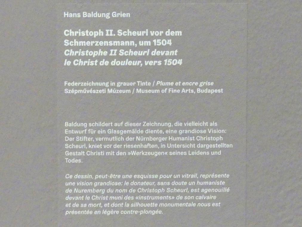Hans Baldung Grien (1500–1544), Christoph II. Scheurl vor dem Schmerzensmann, Karlsruhe, Staatliche Kunsthalle, Ausstellung "Hans Baldung Grien, heilig | unheilig", Saal 1, um 1504, Bild 3/3