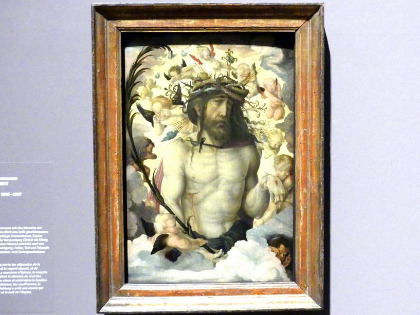 Hans Baldung Grien (1500–1544), Christus als Schmerzensmann (Engelpietà), Karlsruhe, Staatliche Kunsthalle, Ausstellung "Hans Baldung Grien, heilig | unheilig", Saal 4a, um 1515–1517
