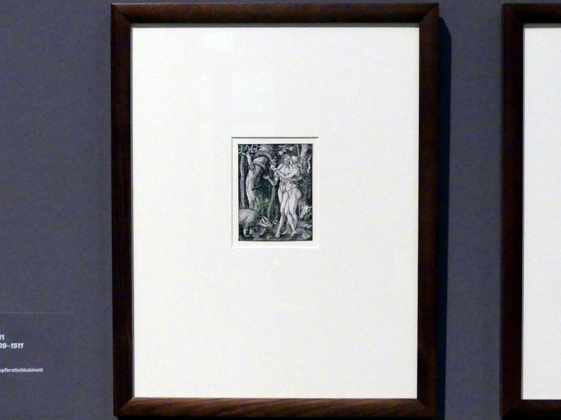 Albrecht Dürer (1490–1526), Der Sündenfall, Karlsruhe, Staatliche Kunsthalle, Ausstellung "Hans Baldung Grien, heilig | unheilig", Saal 4a, 1509–1511, Bild 2/3