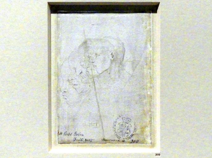 Hans Baldung Grien (1500–1544), Fünf männliche Profile, Karlsruhe, Staatliche Kunsthalle, Ausstellung "Hans Baldung Grien, heilig | unheilig", Saal 5, um 1513–1515, Bild 1/3