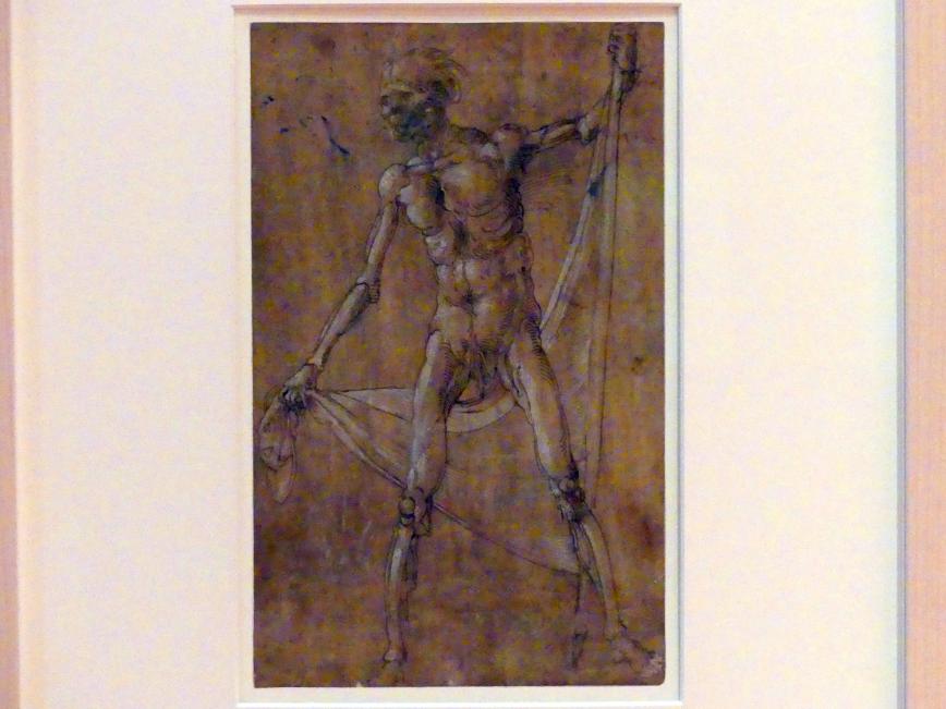 Hans Baldung Grien (1500–1544), Der Tod mit gesenkter Fahne, Karlsruhe, Staatliche Kunsthalle, Ausstellung "Hans Baldung Grien, heilig | unheilig", Saal 7, um 1504–1505