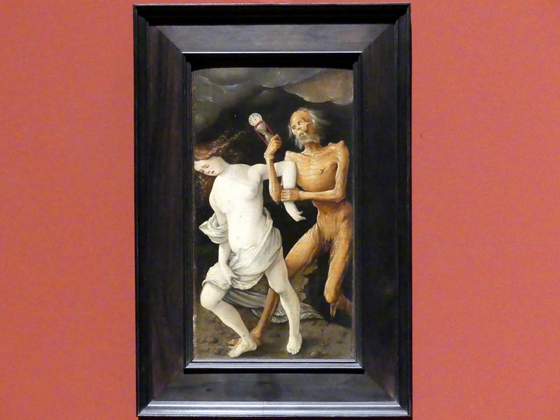 Hans Baldung Grien (1500–1544), Der Tod verfolgt ein Mädchen, Karlsruhe, Staatliche Kunsthalle, Ausstellung "Hans Baldung Grien, heilig | unheilig", Saal 7, um 1513, Bild 1/2