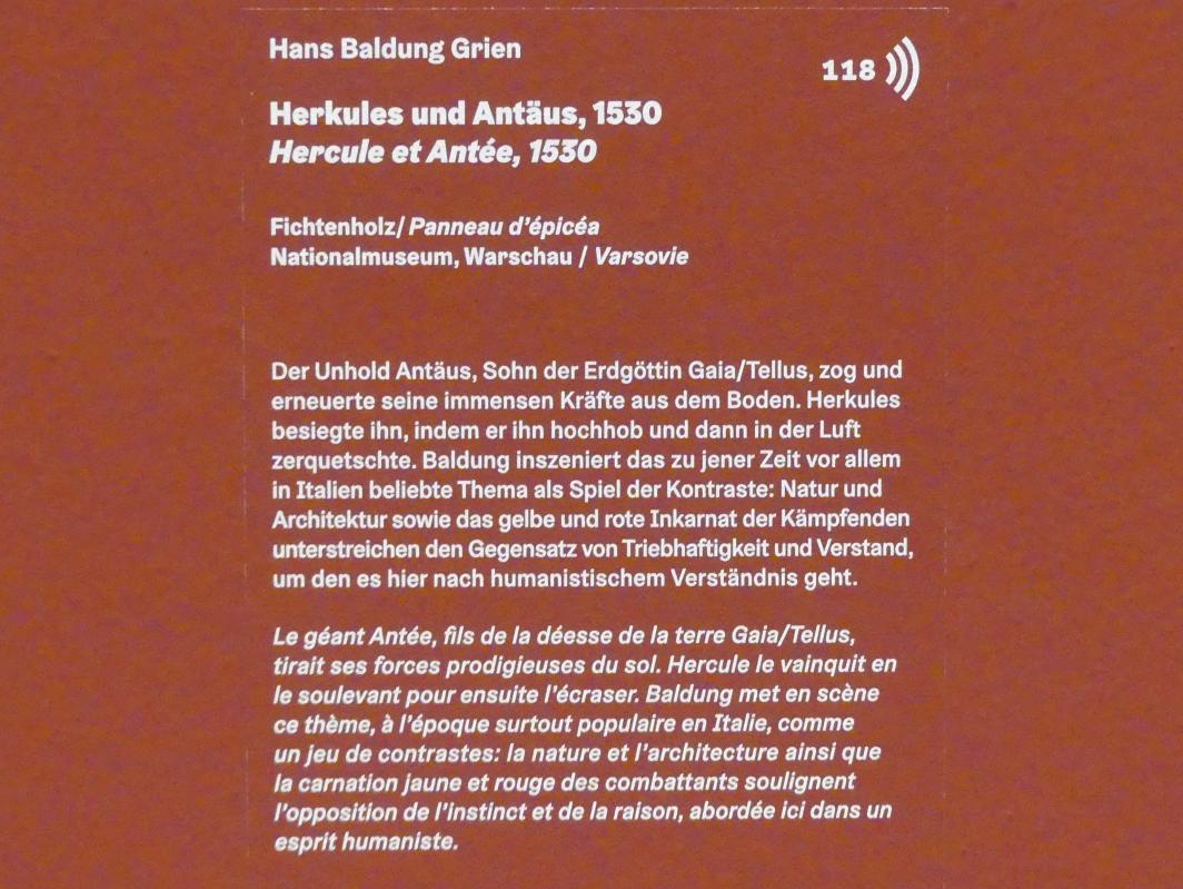 Hans Baldung Grien (1500–1544), Herkules und Antäus, Karlsruhe, Staatliche Kunsthalle, Ausstellung "Hans Baldung Grien, heilig | unheilig", Saal 7, 1530, Bild 2/2