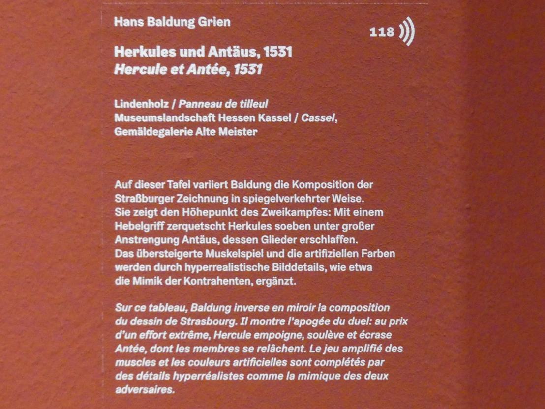Hans Baldung Grien (1500–1544), Herkules und Antäus, Karlsruhe, Staatliche Kunsthalle, Ausstellung "Hans Baldung Grien, heilig | unheilig", Saal 7, 1531, Bild 2/2