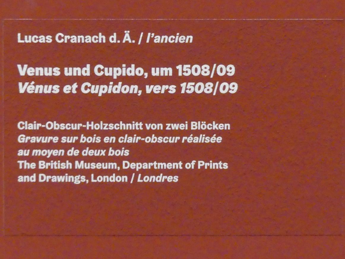 Lucas Cranach der Ältere (1502–1550), Venus und Cupido, Karlsruhe, Staatliche Kunsthalle, Ausstellung "Hans Baldung Grien, heilig | unheilig", Saal 7, um 1508–1509, Bild 3/3