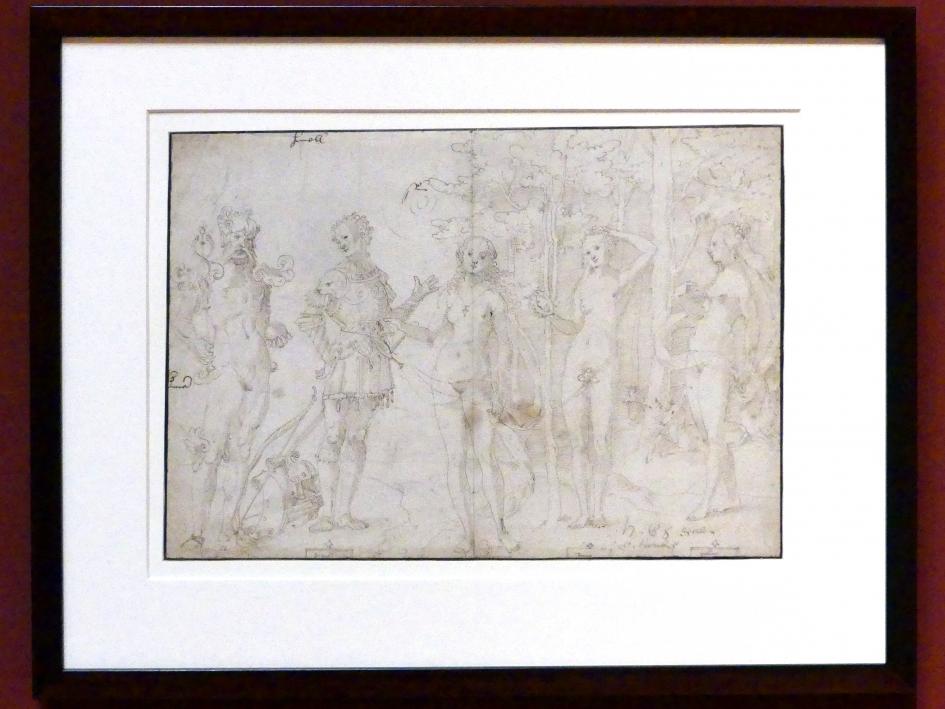 Hans Baldung Grien (1500–1544), Das Urteil des Paris, Karlsruhe, Staatliche Kunsthalle, Ausstellung "Hans Baldung Grien, heilig | unheilig", Saal 8, um 1540, Bild 2/3
