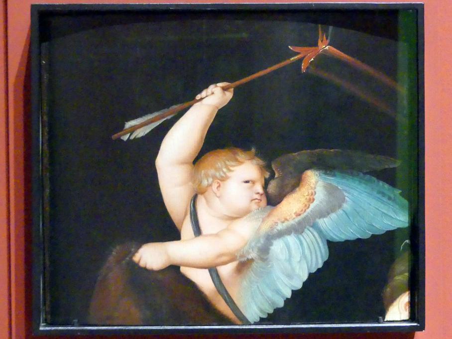 Hans Baldung Grien (1500–1544), Amor mit dem flammenden Pfeil (Fragment), Karlsruhe, Staatliche Kunsthalle, Ausstellung "Hans Baldung Grien, heilig | unheilig", Saal 9, um 1530