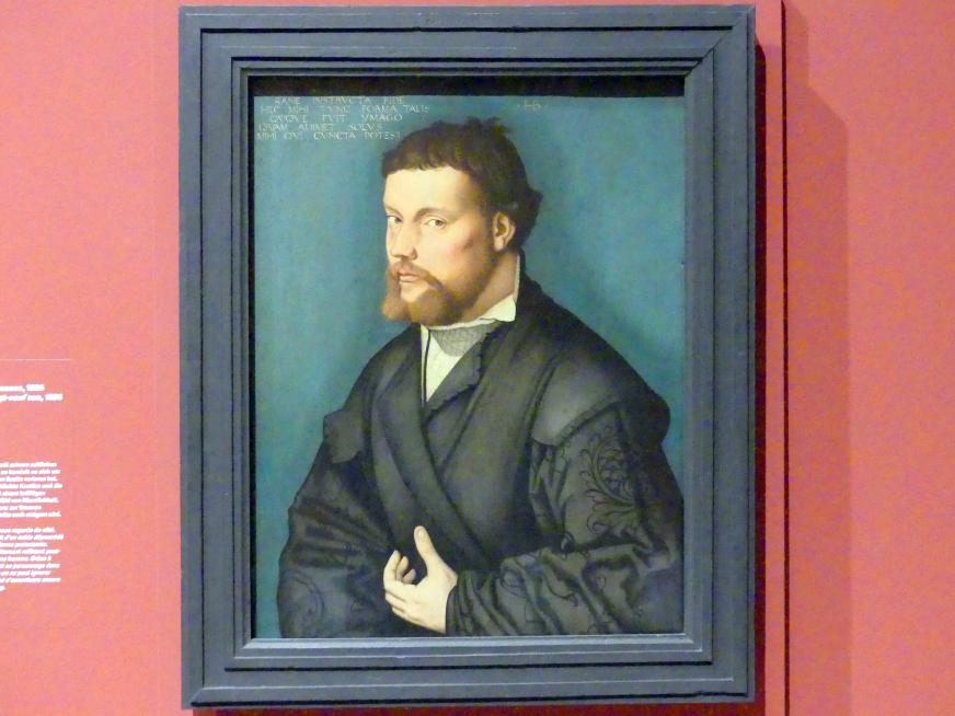 Hans Baldung Grien (1500–1544), Bildnis eines 29-jährigen Mannes, Karlsruhe, Staatliche Kunsthalle, Ausstellung "Hans Baldung Grien, heilig | unheilig", Saal 9, 1526
