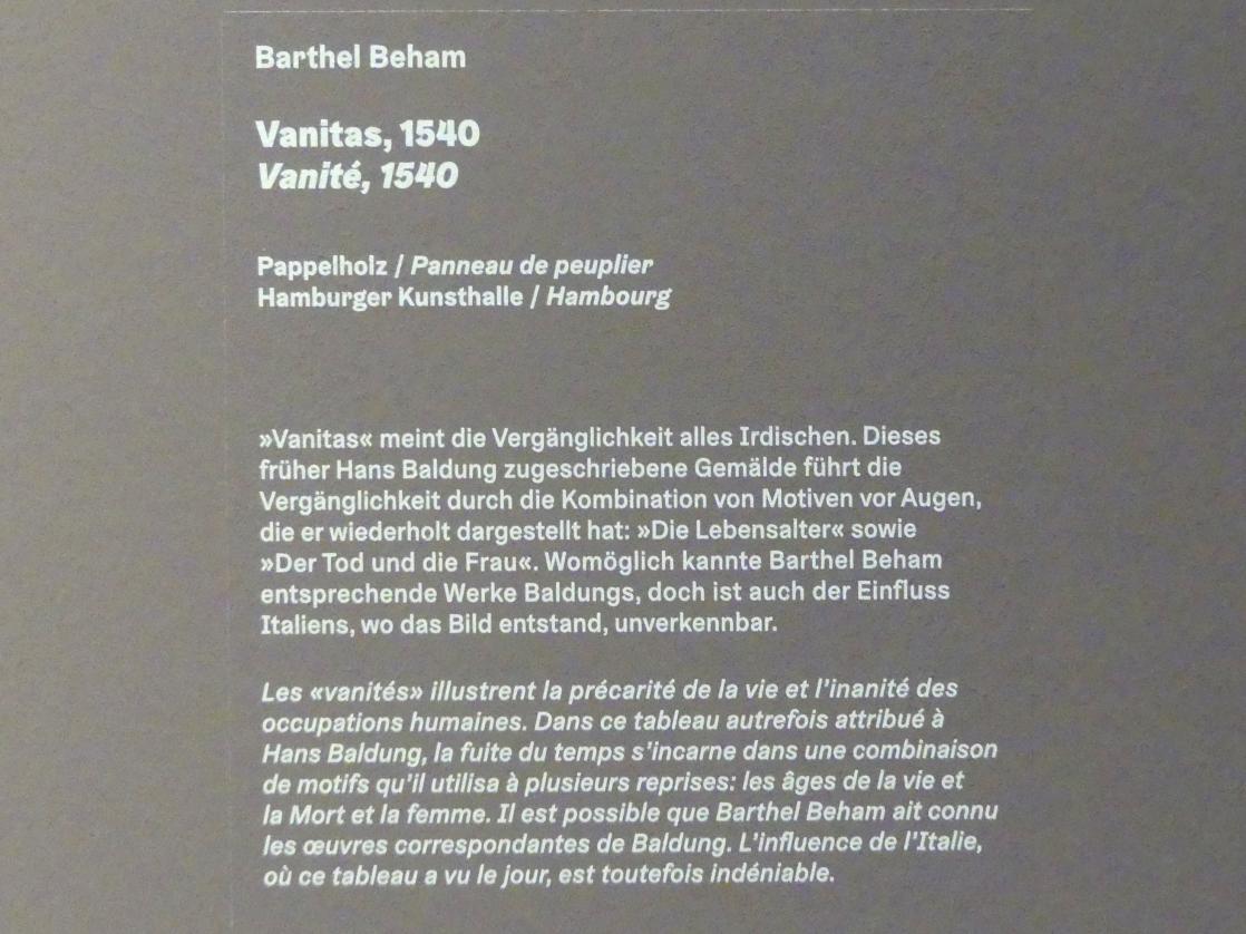 Barthel Beham (1523–1540), Vanitas, Karlsruhe, Staatliche Kunsthalle, Ausstellung "Hans Baldung Grien, heilig | unheilig", Saal 12, 1540, Bild 2/2